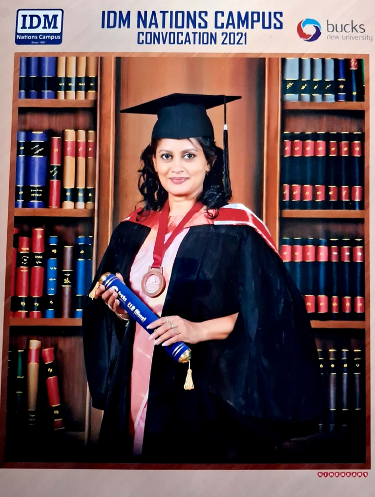 Education Tharaka Wasalamudaliarachchi with her LLB (Bachelor of Laws)