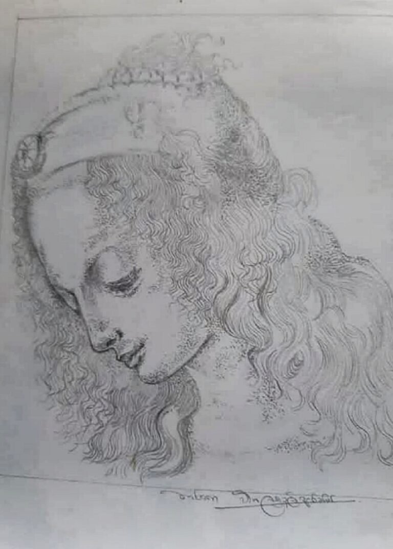 Tharaka Wasalamudaliarachchi's recreation of the "La Scapigliata" originally drawn by Leonardo Da Vinci.